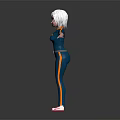 White Short Haired Female Game Character Wearing Blue Jumpsuit With Yellow Belt And Pink Shoes