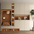 Modern Luxury Shoe Cabinet With Shoe Bench Hanging Area Display Shelves LED Lighting Sleek Design