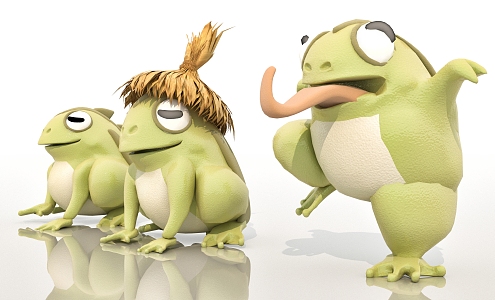 Modern Doll Edition Cartoon Frog Three Wearing Straw Hats 3d model