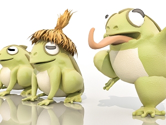 Modern Doll Edition Cartoon Frog Three Wearing Straw Hats 3d model