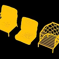 Three Piece Modern Single Sofa Set With White Cushion And Black Metal Lattice Frame
