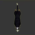Detailed 3D Character Model of Black White Brown Dog Standing on Dark Reflective Surface