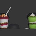 Layered Dessert Cups with Various Colors Layers and Fresh Fruits Nuts Cream Toppings