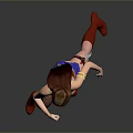 Woman in Red Blue Superhero Costume with Gold Accessories and Red Boots Action Pose