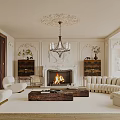Elegant Classic Living Room Interior Design With Fireplace Chandelier And Comfortable Sofa