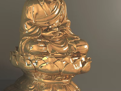 Golden Buddha Sculpture With Intricate Carving On Ornate Lotus Base 3d model