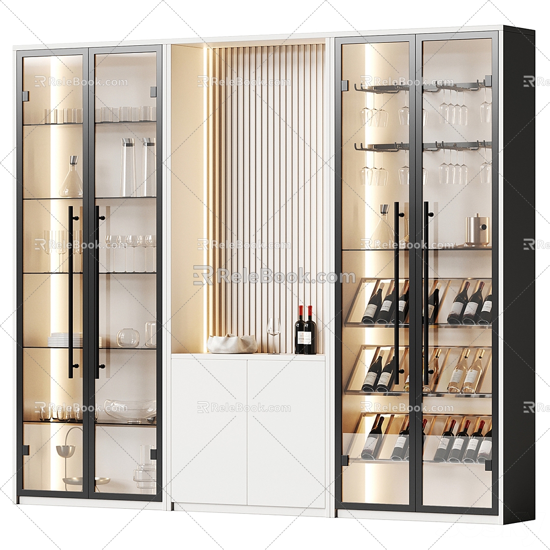 Light Luxury Wine Cabinet with Glass Door 3d model