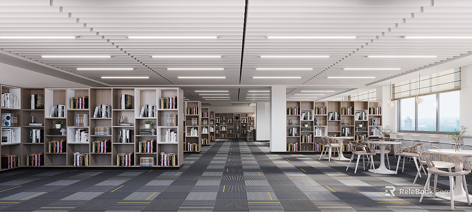 Creative Book Art Library Space With Rows Of Bookshelves And Cozy Reading Furniture 3d model 