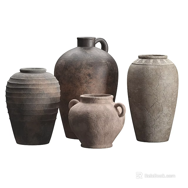 Ceramic Vessels With Various Shapes Textured Surfaces And Earthy Tones For Home Decor 3d model 