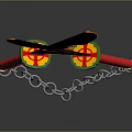 Double Bladed Weapons With Chain Red Handle Orange Blade And Green Decoration