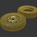 Two Old Car Tires with Rusty Rims and Visible Tread Patterns 3d model