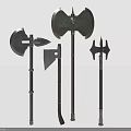Various Medieval Battle Axes With Metal Blades And Wooden Handles Collection