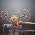 Vintage Industrial Equipment With Copper Wheels Gears Wooden Base And Mechanical Structure