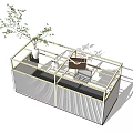 Modern Coffee Table With Vertical Stripes Metal Frame Storage And Potted Plant Decor