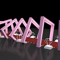Pink Arch Event Entrance With LED Strip Lights Red Carpet And White Base Decorations