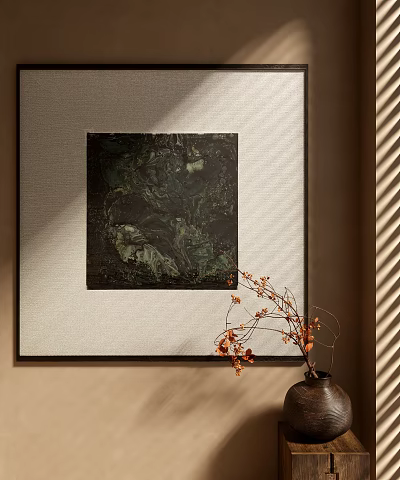 Abstract Painting in Framed Artwork with Natural Light and Dried Flower Vase Decor 3d model