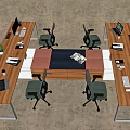 Modern Office Desk Workstation With Ergonomic Chairs Laptop And Potted Plant