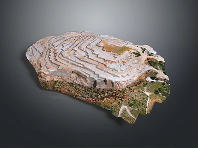 Stunning Open Pit Mine Landscape With Terraced Layers Rocky Terrain And Vegetation 3d model