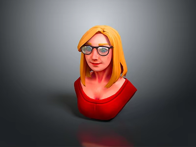 3D Female Character Bust With Blonde Hair Glasses And Red Top Details 3d model