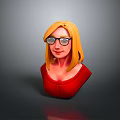 3D Female Character Bust With Blonde Hair Glasses And Red Top Details