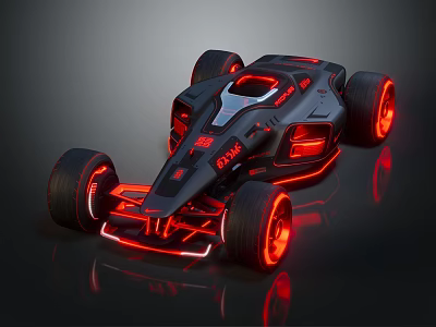 Futuristic Black Racing Car With Red Neon Lights And Aerodynamic Design 3d model