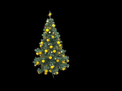 Christmas Tree Sculpture Carving With Green Foliage Yellow Ornaments And Star Top 3d model