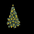 Christmas Tree Sculpture Carving With Green Foliage Yellow Ornaments And Star Top