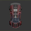 Shiny Red Futuristic Sports Car With Geometric Body Streamlined Shape Blue Headlights And Rear Spoiler