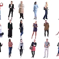 Diverse Group of People in Various Poses and Casual Attire on White Background