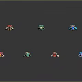 Vibrant Cartoon Character Figures With Various Colored Outfits On Black Reflective Background