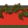 Vibrant Orange Building Exterior Wall With Green Vines Orange Flowers Blue Sky And Grass