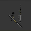 Two Modern Firearms with Blue Metallic Accents Black Grips and Yellow Detail Design