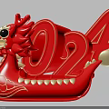 Artistic Red Dragon Sculpture With 2024 Number And Golden Decorative Details