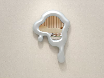 Unique Light Colored Irregular Shaped Mirror Wall Mounted Reflecting Modern Bedroom Interior 3d model