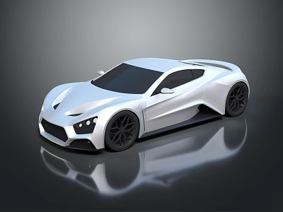 White Sleek Sports Car Design Featuring Black Wheels On Dark Background With Glossy Reflection 3d model