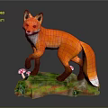 Vibrant Orange and White Fox Game Movie Character With Green Base And Red Mushrooms