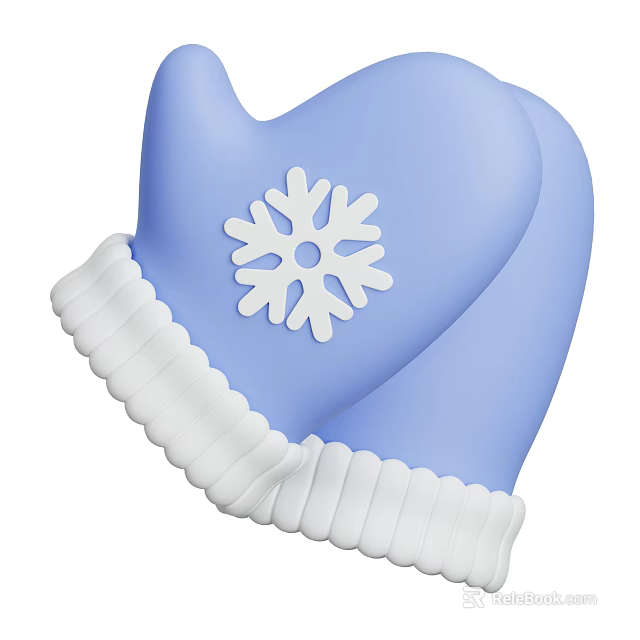 Essential Kitchen Blue Oven Mitts with White Snowflake Design and White Knitted Trim 3d model 