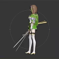 Fantasy Female Warrior Character With Green Outfit Flower Hair Accessories And Dual Swords
