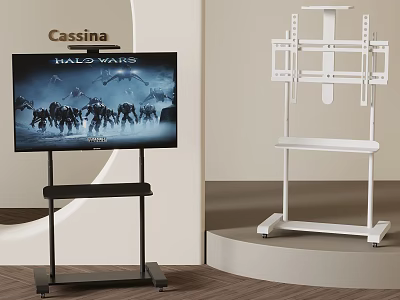 Modern TV With Black And White Adjustable Floor Stands For Living Room 3d model