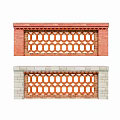 Traditional Screen Wall Designs with Red and Gray Brick Frames and Orange Hexagonal Perforated Patterns 3d model