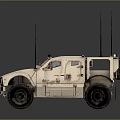 Armored Military Vehicle in Desert Sand Color With Multiple Antennas Heavy Duty Wheels and Roof Mounted Gear