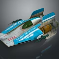 Blue And White Republic Spaceship Model With Green Cockpit Yellow Engine And Twin Turrets