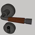 Modern Door Handle with Black Metal Base and Wooden Grip Curved Design for Interior Doors
