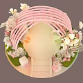 Floral Installation Design With Pink Arch White Pink Flowers Green Grass Decorative Steps And Silhouette Figure