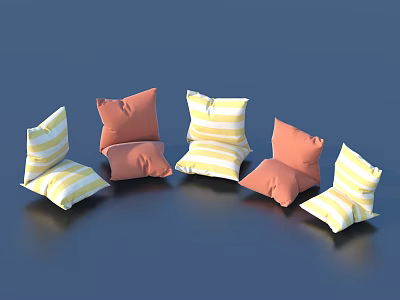 Colorful Throw Pillows Featuring Orange And Yellow White Striped Patterns Arranged In A Circle 3d model