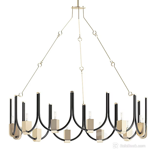 Modern Black and Gold Metal Chandelier With Curved Brackets And Square Light Bodies 3d model 