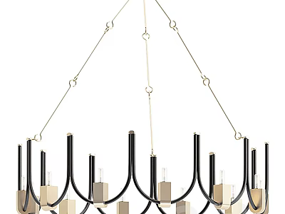 Modern Black and Gold Metal Chandelier With Curved Brackets And Square Light Bodies 3d model