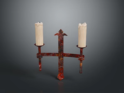 Red Metal Candelabra With Two White Candles Intricate Design And Dark Background For Home Decor 3d model