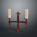 Red Metal Candelabra With Two White Candles Intricate Design And Dark Background For Home Decor