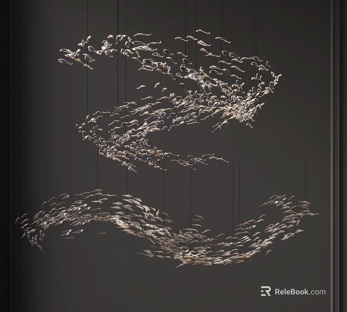 Modern Elegant Wave Shaped Chandelier With Metallic Elements For Contemporary Interior Spaces 3d model 